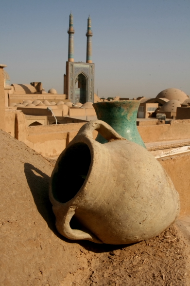 view at the jameh mosque in yazd from our hotel restaurant.JPG